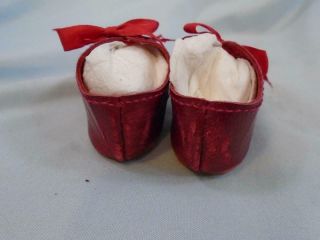Vintage Doll Shoes Red Leather for German Bisque Dolls 6