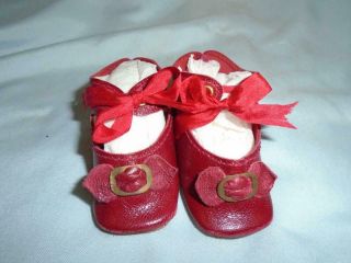 Vintage Doll Shoes Red Leather for German Bisque Dolls 7