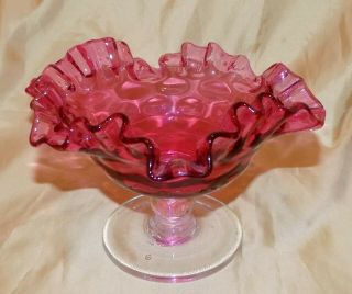 Antique English Cranberry / Ruby Glass Dining Table Pedestal Candy Compote Bowl