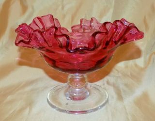 Antique English Cranberry / Ruby Glass Dining Table Pedestal Candy Compote Bowl 2