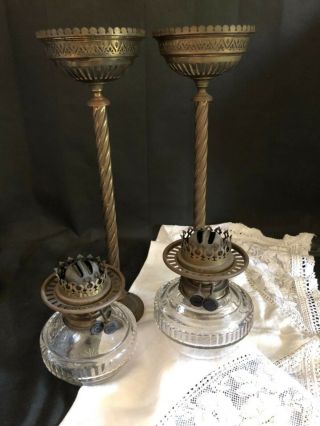 Pair C19th Ecclesiastical/ Church Arts & Crafts Pierced Brass Pew End Oil Lamps 5