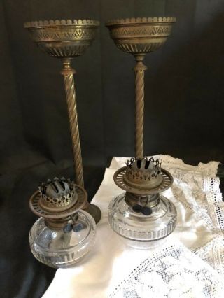 Pair C19th Ecclesiastical/ Church Arts & Crafts Pierced Brass Pew End Oil Lamps 6