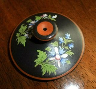 Antique Early 19thc Wedgwood Black Basalt Teapot Lid - Painted