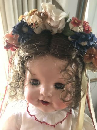 Saucy Walker Doll 22” Vintage Ethnic - Style Dress W/ribbons & Flowers Headband