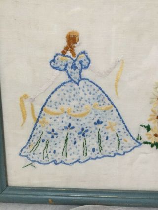 Vintage Embroidered Picture Framed Crinoline Lady Shabby Chic VGC 3