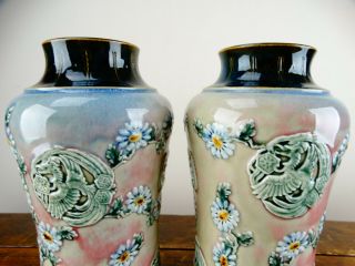 Antique Victorian Doulton Lambeth Oriental Vases Harriet E Hibbut c1880 3