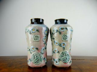 Antique Victorian Doulton Lambeth Oriental Vases Harriet E Hibbut c1880 7