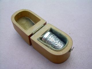 Antique Victorian Mauchline Wear Thimble Case Campbeltown With Silver Thimble.