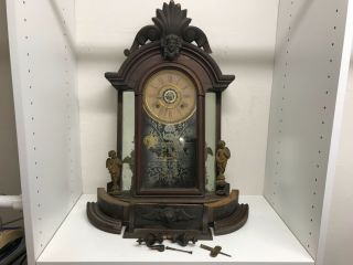 Estate Rare Antique Ansonia Eastlake Parlor Clock 2 Cherubs & Alarm