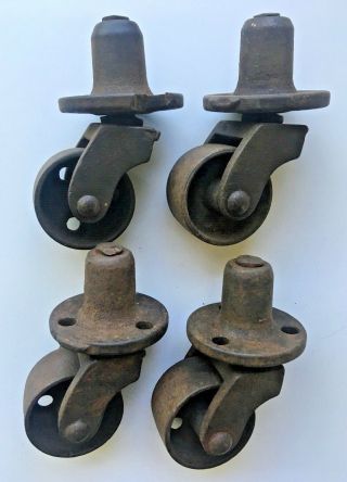 (4) Vintage Antique Swivel Metal Casters Set Steampunk Industrial Restoration