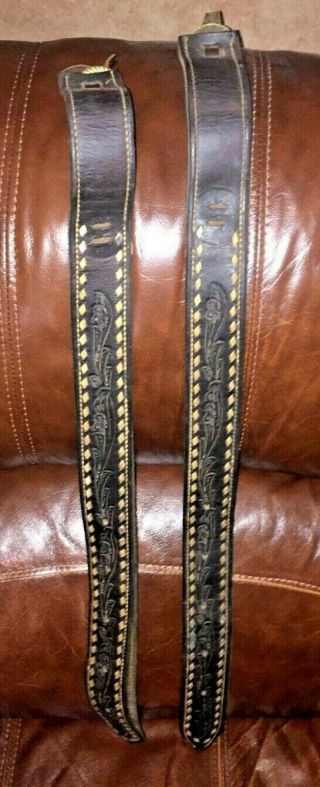 Antique Decorative Tooled Leather Double Ply Belts Straps Western Equine Tack