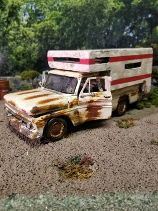 Junker Barn Find 60s Chevy C10 Truck W Camper 1/24 1/25 Junkyard Diorama