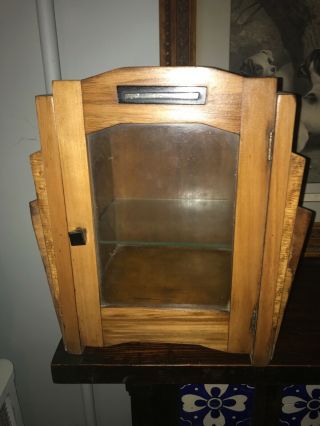 Antique Display Case Art Deco Medical Barber Wood And Glass All 20s - 30