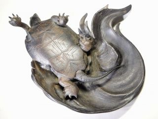 RYUBUNDO SIGNED Iron Turtle OKIMONO Statue Japanese Vintage Artwork 5