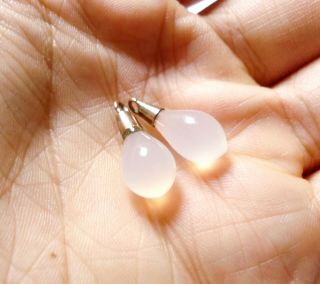 Antique Georgian Or Victorian Chalcedony & Gold Earring Drops