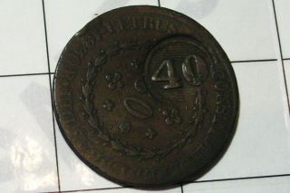 Brazilian 1830 antique coin 80 COUNTERSTAMPED 40 BRAZIL Reis counter stamp 5