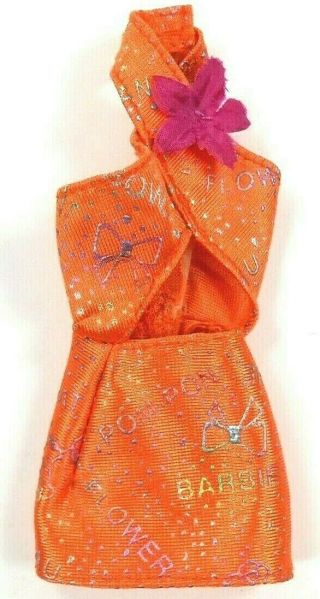 Barbie Vintage Orange Halter Dress Logo Print Purple Flower Attached Tagged