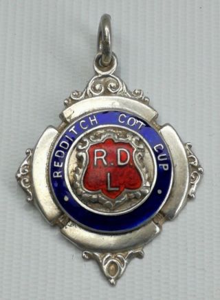 Vtg 1930 Redditch County Cup Football Solid Silver Enamel Pocket Watch Fob Medal