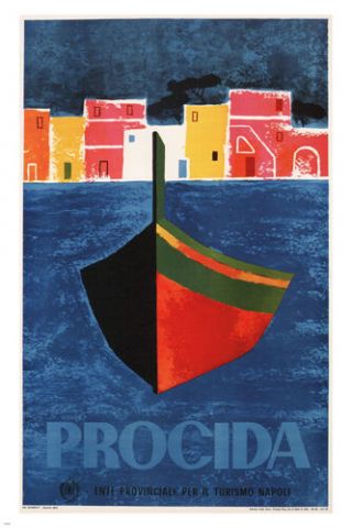 Procida Vintage Travel Poster Mario Puppo Italy 1960 24x36 Exceptional