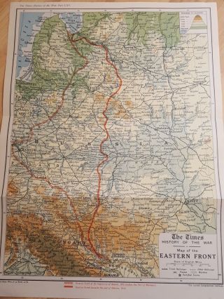 World War One Antique Print - Wwi Map Of The Eastern Front 1915