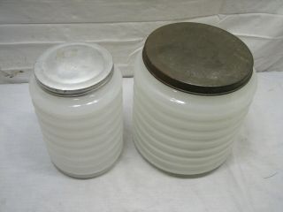 Sellers Glass Counter Jar Container Ribbed Clambroth Cookie/candy Canister White