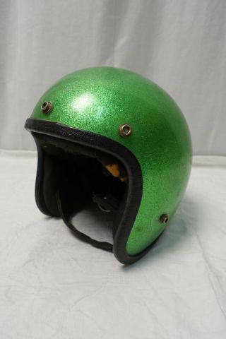 Vintage 70’s Pro - Tec Metalflake Green Glitter Motorcycle Riding Racing Helmet