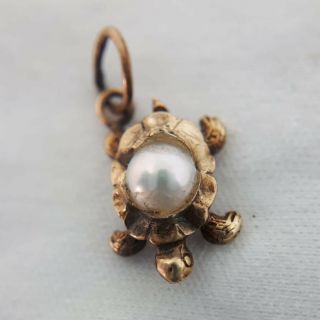 Rare Antique Tiny 9ct Gold Tortoise Charm With Real Pearl Shell Victorian