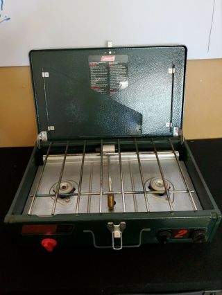 Vintage Coleman Two Burner Propane Camp Stove Classic Green