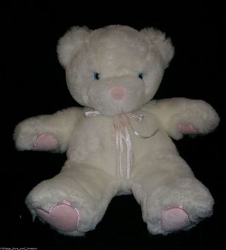 12 " Vintage White Teddy Bear Pink Hearts Baby Rattle Stuffed Animal Toy Plush