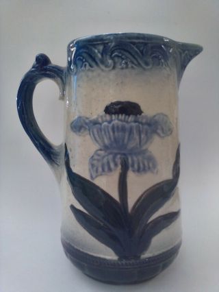Wonderful Antique Majolica Pitcher,  Large 8.  5 " Unmarked,  Blues & Green Exc Cond.