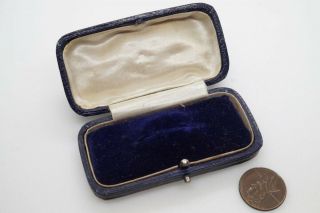 Antique English Blue Velvet & Morocco Pin / Bar Brooch Box Jewelry Display