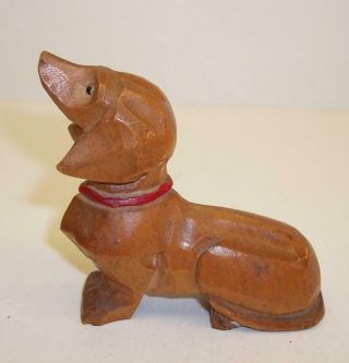Vintage Carved Wood Wooden Dachshund Sausage Dog Black Forest Glass Eyes