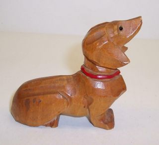 Vintage CARVED WOOD Wooden DACHSHUND Sausage DOG Black Forest GLASS EYES 4