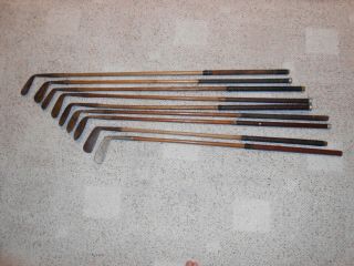 9 Old Antique Wood Shaft (hickory) Golf Clubs