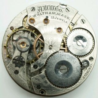 Vintage Waltham 1899 No.  620 15 Jewel 16s Watch Movement For Repair