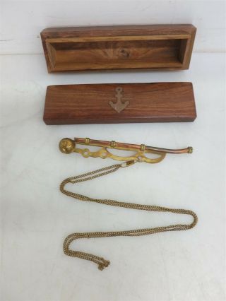 Naval Brass & Copper Boatswain Whistle W/ Box Bosun Call Pipe Nautical Maritime