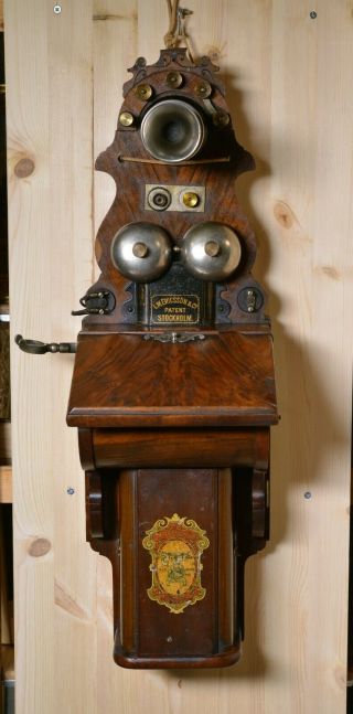 Early n Rare Wooden Ericsson Wall Magneto telephone 1900,  Antique 2