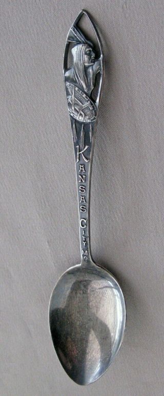 Kansas City Native American Chief Sterling Silver Souvenir Spoon;g565