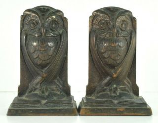 Antique Bronze Owl Bookends Door Stops Wise With Books S - 203