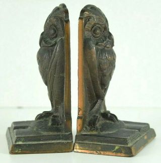 Antique Bronze Owl Bookends Door Stops Wise With Books S - 203 4