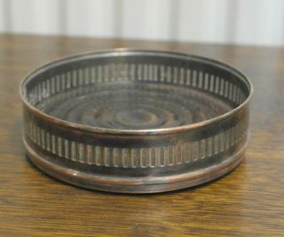 Antique Silver Plate On Copper And Wood Base Wine Bottle Coaster