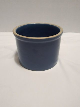 Antique Vintage Small Drippings Butter/salt Crock Ceramic Blue Glaze