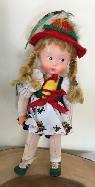 Vintage Heidi Doll Celluloid/cloth With Clothing Inc Hat And Shoes 9 "
