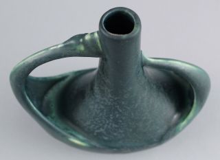 Antique HAMPSHIRE POTTERY Arts & Crafts Open Handle Bud Vase,  Blue Green Glaze 3