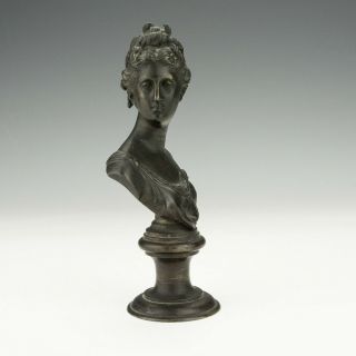 Antique Art Nouveau Patinated Bronze Bust Of A Young Lady - 2