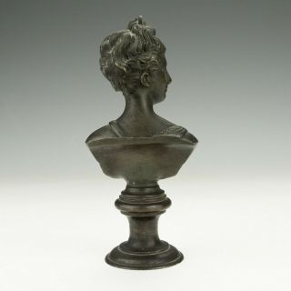 Antique Art Nouveau Patinated Bronze Bust Of A Young Lady - 3