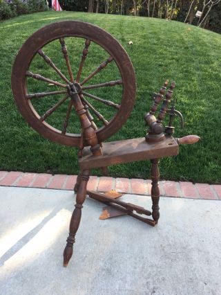 Rare Antique Early European 8 Spoke Spinning Wheel Wood