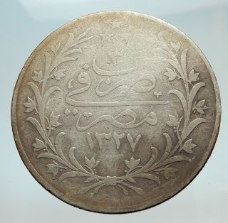 1909 Egypt Under Ottoman Sultan Mehmed V Antique Silver 20 Qirsh Coin I74509