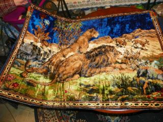Ct1135 - Vintage Tapestry Wth Lions In The Jungle 52 " X 38 "