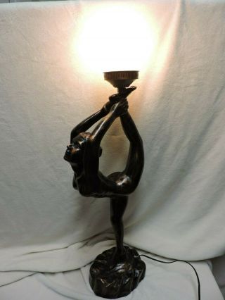 Large Resin Art Deco Table Lamp Nude Gymnast Lady